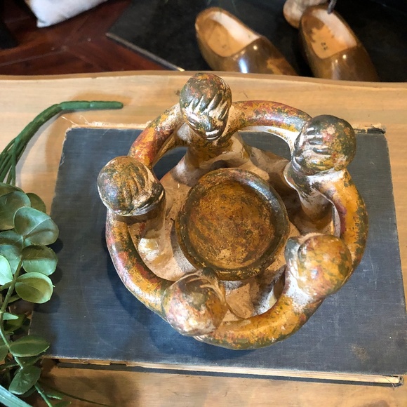 Circle of Friends Sculpture Candle Holder Aztec Mexico Folk Art Clay Pottery - Picture 3 of 6